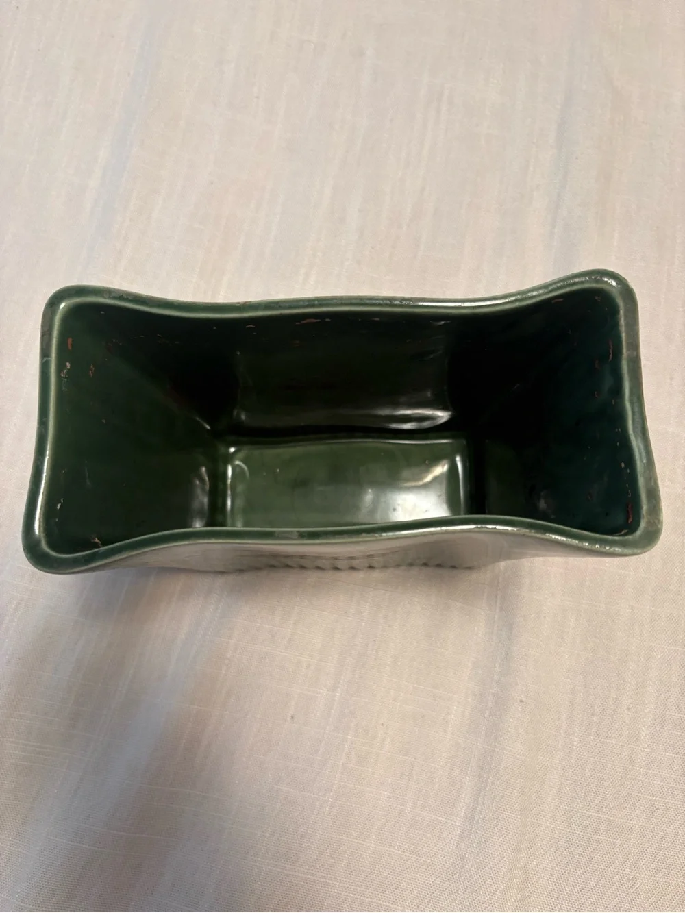 Vintage Green Ribbed Ceramic Planter Mid-Century Pottery USA
